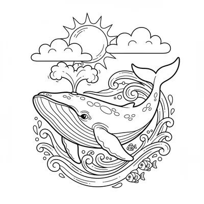 Gentle Whale - free printable coloring page