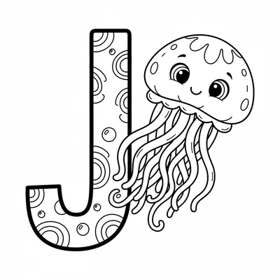 Letter J with Jellyfish - free printable coloring page