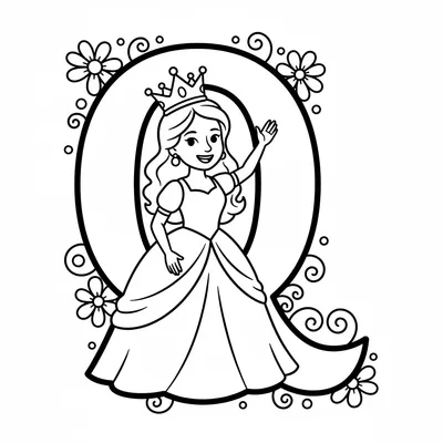 Letter Q with Queen - free printable coloring page