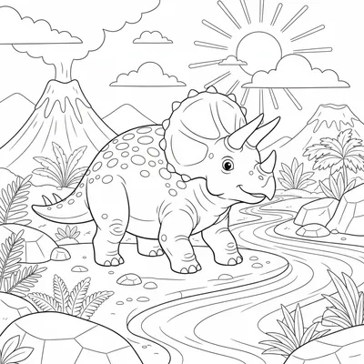 Triceratops Friend - free printable coloring page