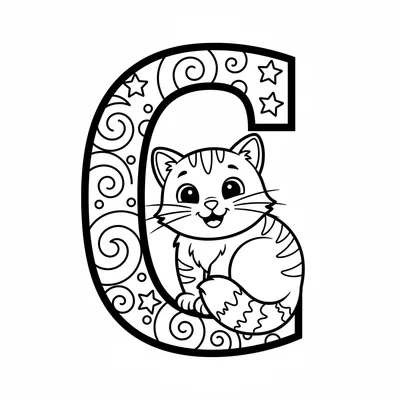 Letter C with Cat - free printable coloring page