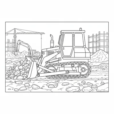 Huge Bulldozer - free printable coloring page
