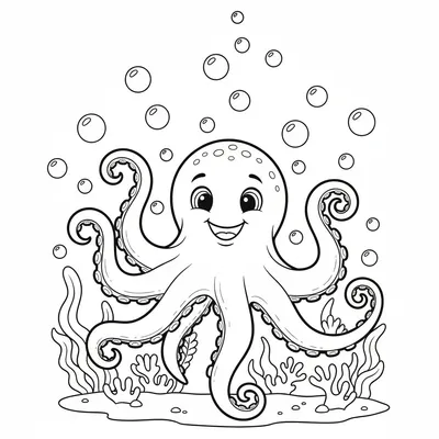 Friendly Octopus - free printable coloring page