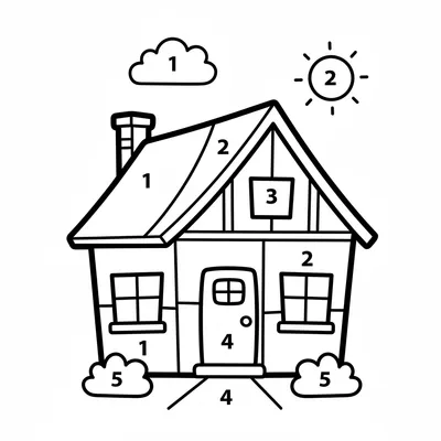 Color by Number House - free printable coloring page