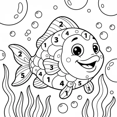 Color by Number Fish - free printable coloring page