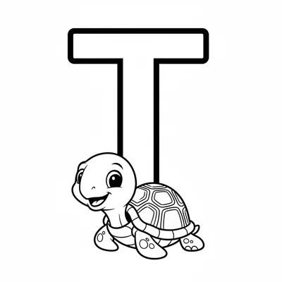 Letter T with Turtle - free printable coloring page