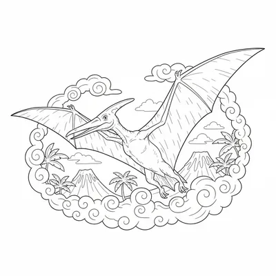 Soaring Pterodactyl - free printable coloring page