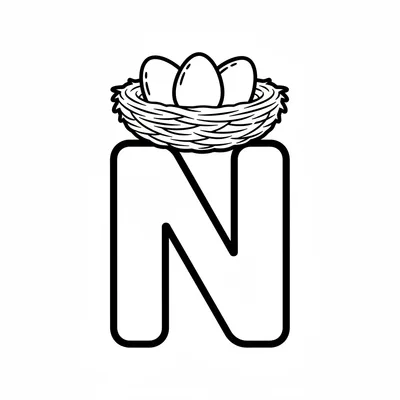 Letter N with Nest - free printable coloring page