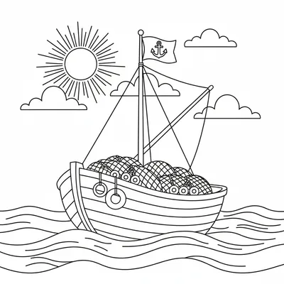 Fishing Boat - free printable coloring page