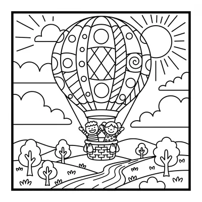 Floating Hot Air Balloon - free printable coloring page