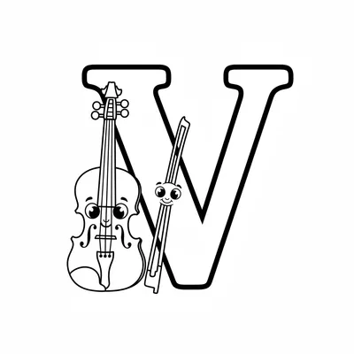 Letter V with Violin - free printable coloring page