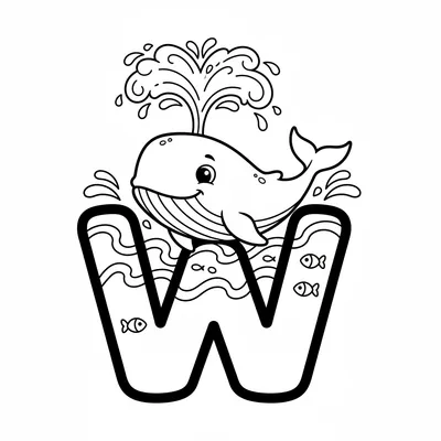 Letter W with Whale - free printable coloring page