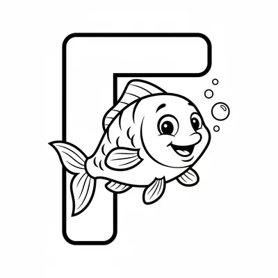Letter F with Fish - free printable coloring page