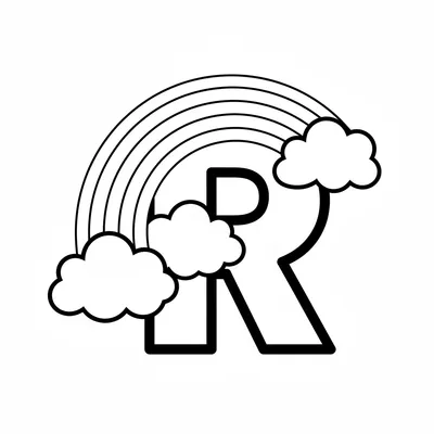 Letter R with Rainbow - free printable coloring page