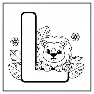 Letter L with Lion - free printable coloring page