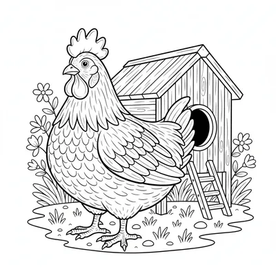 Happy Chicken - free printable coloring page