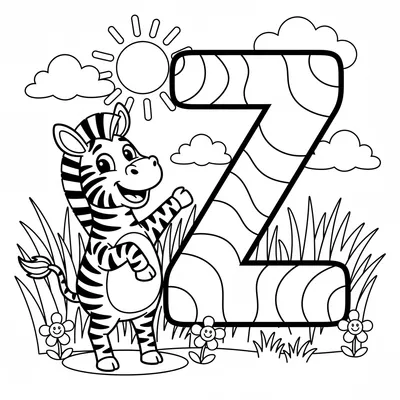 Letter Z with Zebra - free printable coloring page