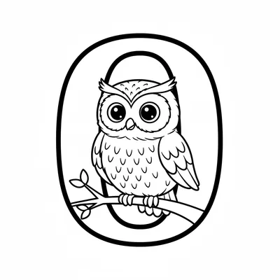 Letter O with Owl - free printable coloring page