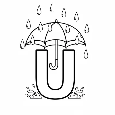 Letter U with Umbrella - free printable coloring page