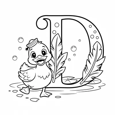 Letter D with Duck - free printable coloring page