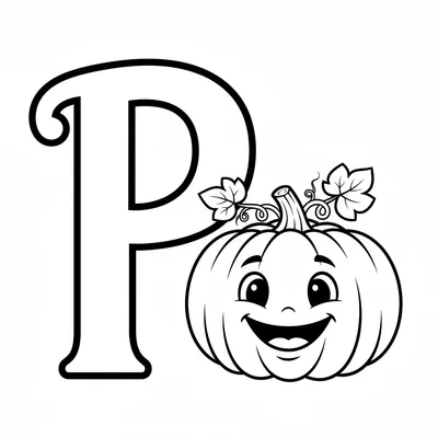 Letter P with Pumpkin - free printable coloring page